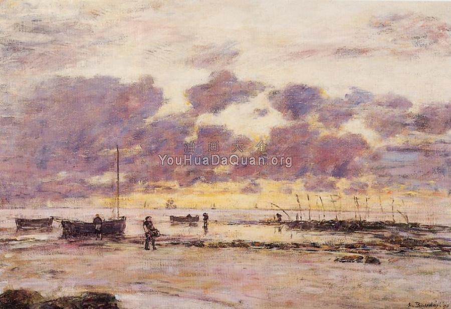 The Shores of Sainte Adresse at Twilight - 尤金·布丹